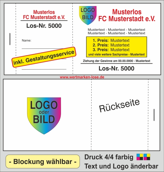 1000 Große Lose 14,9 x 6,8cm - doppelseitiger Druck 4/4 farbig [[-inkl.-Gestaltungsservice-]]